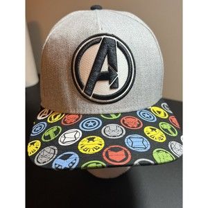 Marvel Avengers Icon Snapback Baseball Cap Hat Gray Embroidered A‎ Color Logos